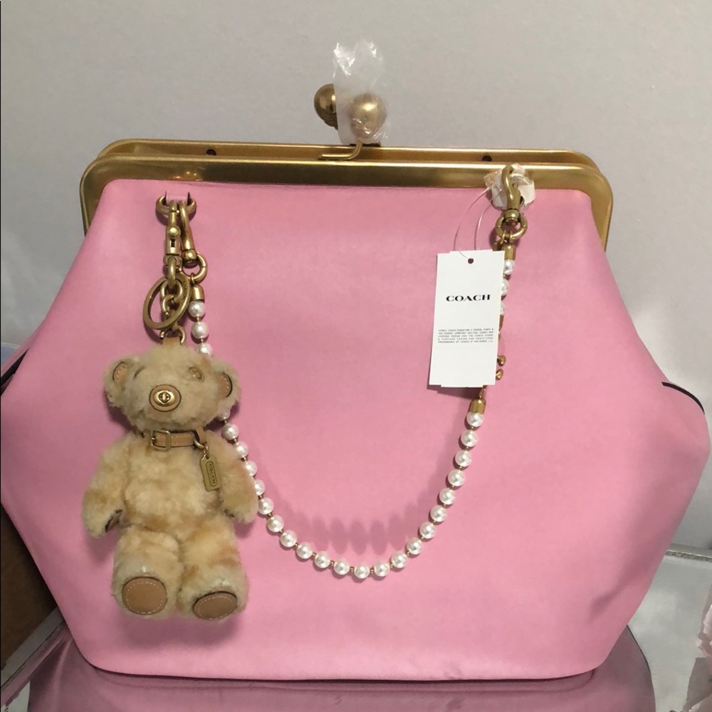 Coach Pink Shoulder Bag with Teddy Bear Charm